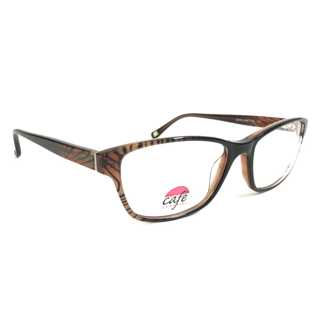 Cafe Lunettes Eyeglasses Frames 3234 C1 Brown Cat Eye Tiger Print 53-16-135